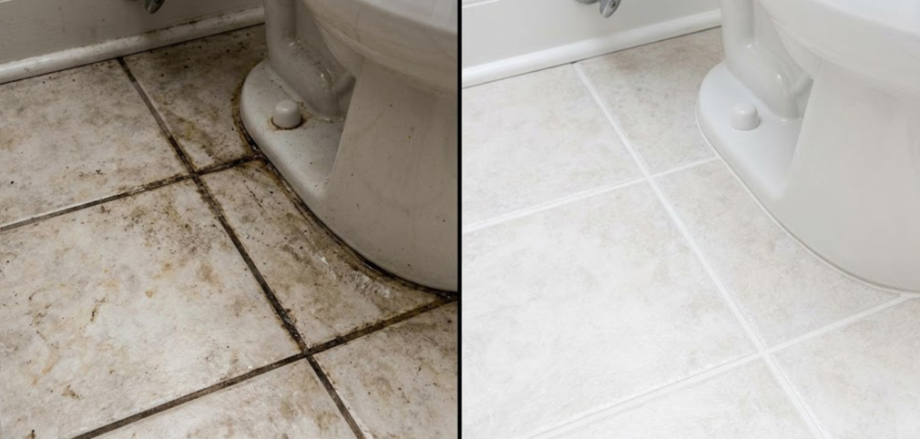 Before and after transformation of a dirty kitchen deep cleaned by professional maid services in Atlanta
