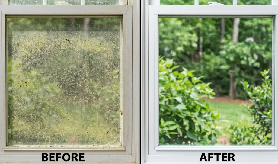 Before and after professional deep cleaning of a dusty home air vent to improve indoor air quality for allergy sufferers in Atlanta