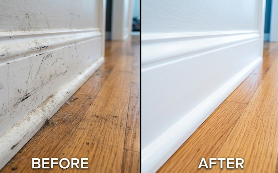 Before and after professional deep cleaning of a dusty home air vent to improve indoor air quality for allergy sufferers in Atlanta