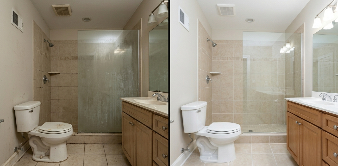 Professional house cleaning service resetting a living room in Atlanta GA