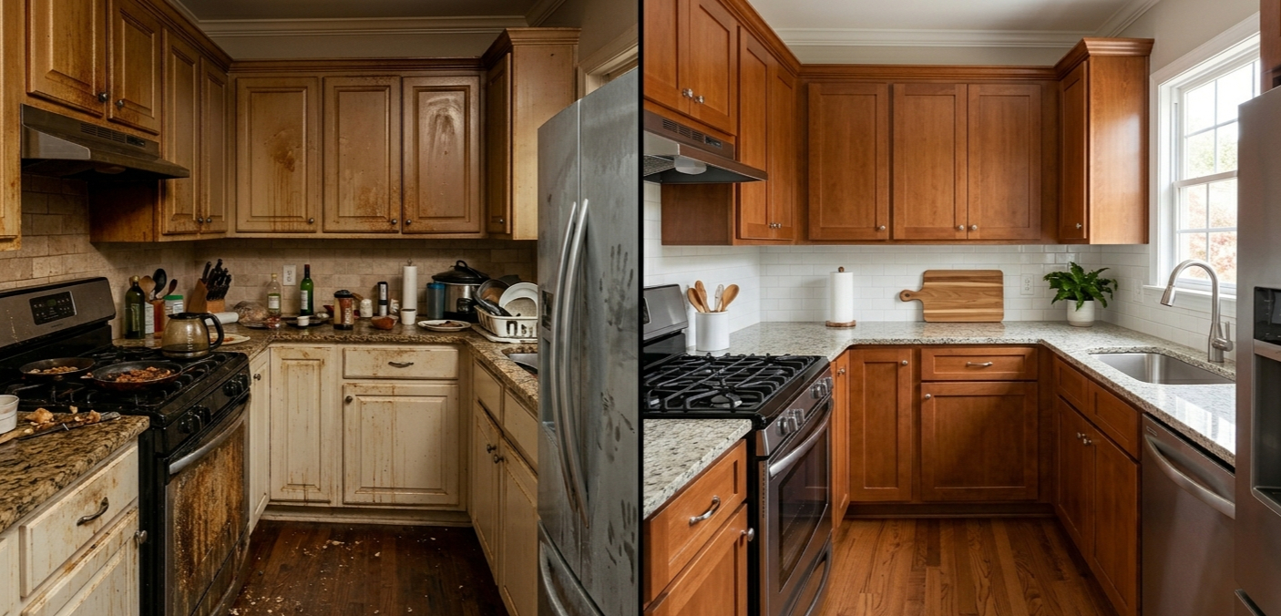 Professional house cleaning service resetting a living room in Atlanta GA